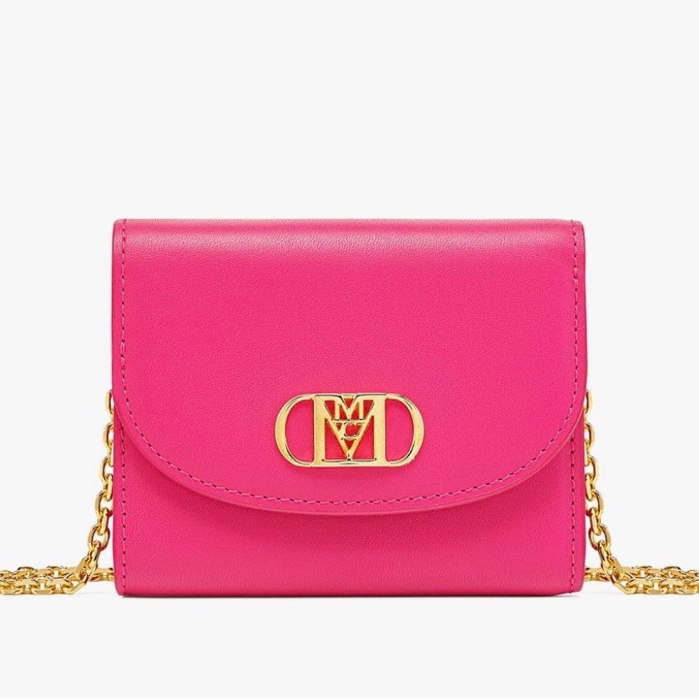 NWT MCM MINI MODE TRAVIA TRIFOLD CHAIN WALLET PINK